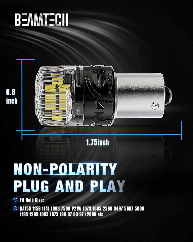 BEAMTECH 1156 LED Bulbs for Reverse Lights, 6500K Cool White Super Bright, 1141 1003 7506 BA15S for Back Up Lights, Tail Brake Parking Lights, Pack of 2 - Image 5